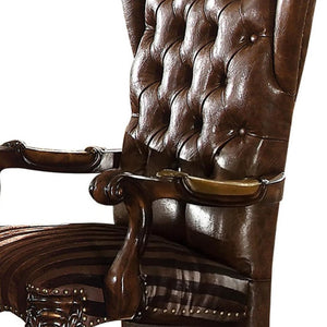 HomeRoots Set of Two Elegant Tufted Brown and Redwood Faux Leather Wingback Dining Chairs for Home Décor 573377