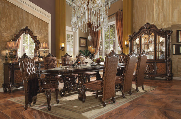 HomeRoots Set of Two Elegant Tufted Brown and Redwood Faux Leather Wingback Dining Chairs for Home Décor 573377