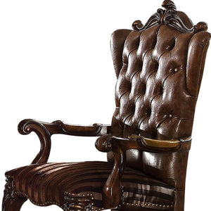 HomeRoots Set of Two Elegant Tufted Brown and Redwood Faux Leather Wingback Dining Chairs for Home Décor 573377