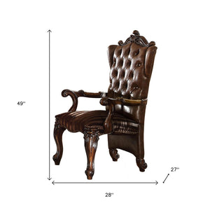 HomeRoots Set of Two Elegant Tufted Brown and Redwood Faux Leather Wingback Dining Chairs for Home Décor 573377