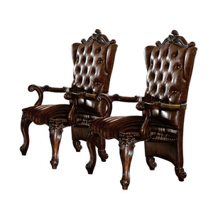 HomeRoots Set of Two Elegant Tufted Brown and Redwood Faux Leather Wingback Dining Chairs for Home Décor 573377