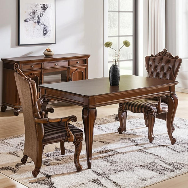 HomeRoots Set of Two Elegant Tufted Brown and Redwood Faux Leather Wingback Dining Chairs for Home Décor 573377