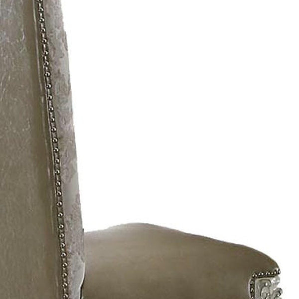 HomeRoots Set of Two Elegant Gray and Bone Fabric Faux Leather Dining Side Chairs for Versatile Spaces 573378