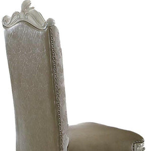 HomeRoots Set of Two Elegant Gray and Bone Fabric Faux Leather Dining Side Chairs for Versatile Spaces 573378