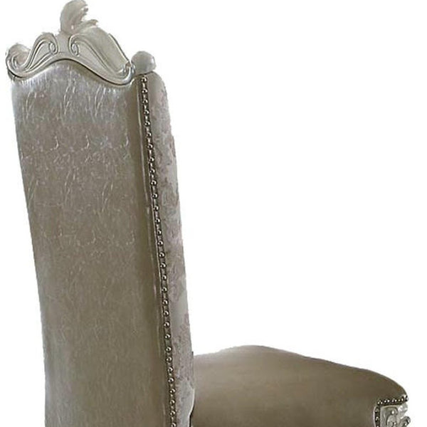 HomeRoots Set of Two Elegant Gray and Bone Fabric Faux Leather Dining Side Chairs for Versatile Spaces 573378