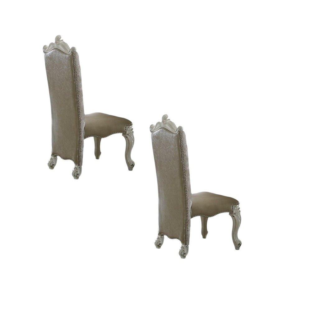 HomeRoots Set of Two Elegant Gray and Bone Fabric Faux Leather Dining Side Chairs for Versatile Spaces 573378