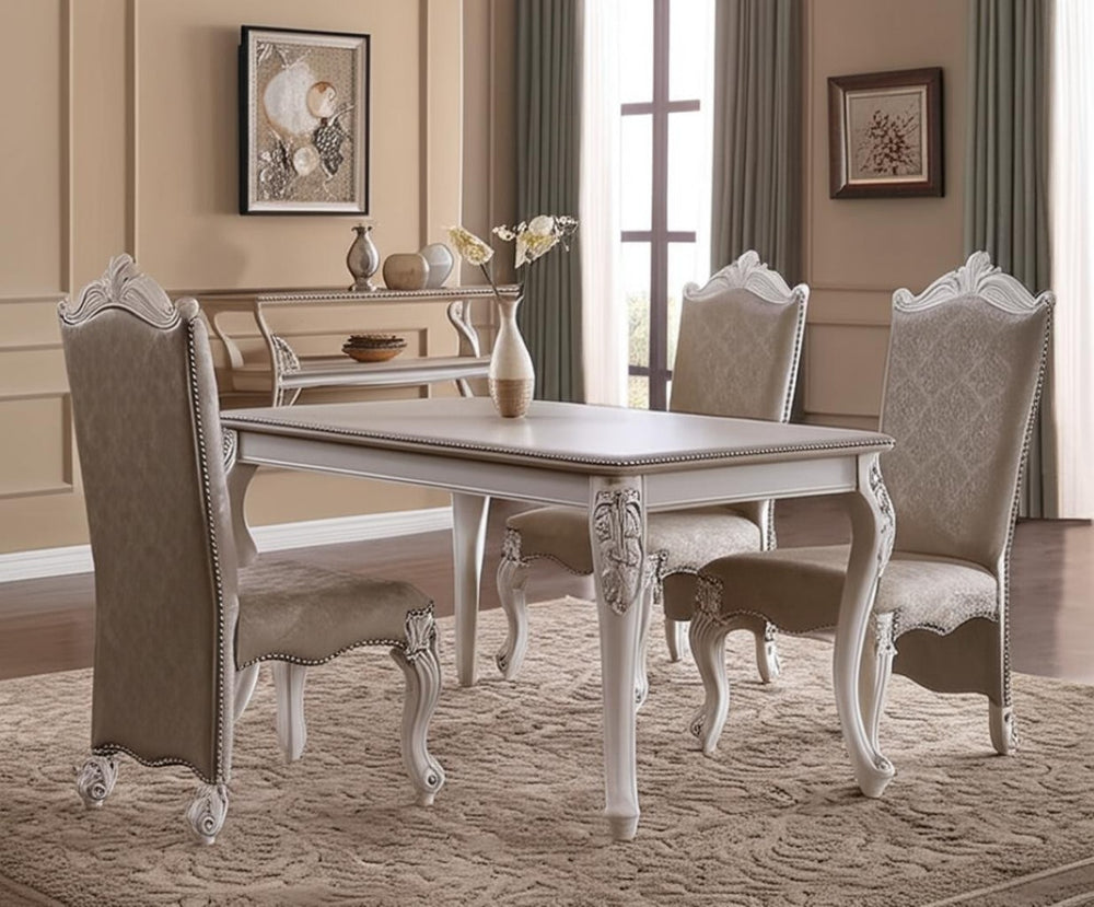 HomeRoots Set of Two Elegant Gray and Bone Fabric Faux Leather Dining Side Chairs for Versatile Spaces 573378