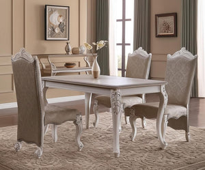 HomeRoots Set of Two Elegant Gray and Bone Fabric Faux Leather Dining Side Chairs for Versatile Spaces 573378