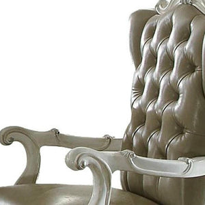 HomeRoots Set of Two Elegant Gray and Bone Tufted Faux Leather Wing Back Arm Chairs for Stylish Spaces 573379