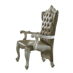 HomeRoots Set of Two Elegant Gray and Bone Tufted Faux Leather Wing Back Arm Chairs for Stylish Spaces 573379