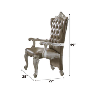 HomeRoots Set of Two Elegant Gray and Bone Tufted Faux Leather Wing Back Arm Chairs for Stylish Spaces 573379
