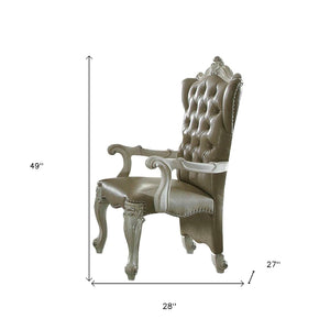 HomeRoots Set of Two Elegant Gray and Bone Tufted Faux Leather Wing Back Arm Chairs for Stylish Spaces 573379