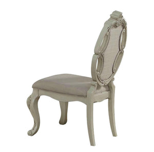 HomeRoots Set of Two Tufted Gray Fabric Side Chairs with Antiqued White Wood Legs for Versatile Elegance 573380