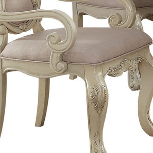 HomeRoots Set of Two Tufted Gray Fabric Side Chairs with Antiqued White Wood Legs for Versatile Elegance 573380
