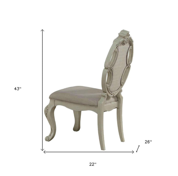 HomeRoots Set of Two Tufted Gray Fabric Side Chairs with Antiqued White Wood Legs for Versatile Elegance 573380