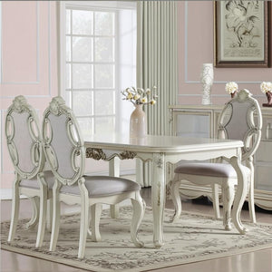 HomeRoots Set of Two Tufted Gray Fabric Side Chairs with Antiqued White Wood Legs for Versatile Elegance 573380