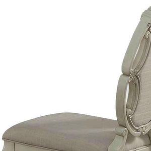HomeRoots Set of Two Tufted Gray Fabric Side Chairs with Antiqued White Wood Legs for Versatile Elegance 573380