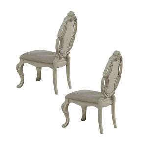 HomeRoots Set of Two Tufted Gray Fabric Side Chairs with Antiqued White Wood Legs for Versatile Elegance 573380