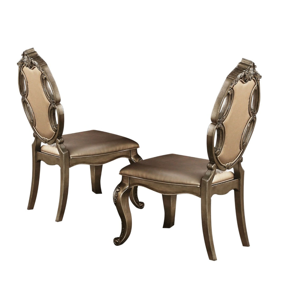 HomeRoots Set of Two Elegant Tufted Oak Faux Leather Dining Chairs - Stylish, Versatile, and Comfortable! 573382