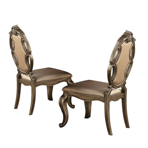 HomeRoots Set of Two Elegant Tufted Oak Faux Leather Dining Chairs - Stylish, Versatile, and Comfortable! 573382