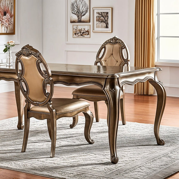 HomeRoots Set of Two Elegant Tufted Oak Faux Leather Dining Chairs - Stylish, Versatile, and Comfortable! 573382