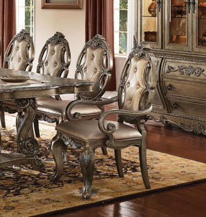 HomeRoots Set of Two Tufted Oak Dining Arm Chairs in Faux Leather - Stylish, Durable Comfort for Any Space 573383