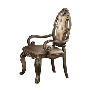 HomeRoots Set of Two Tufted Oak Dining Arm Chairs in Faux Leather - Stylish, Durable Comfort for Any Space 573383