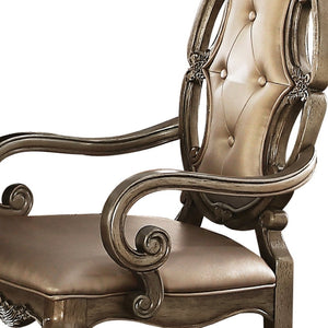 HomeRoots Set of Two Tufted Oak Dining Arm Chairs in Faux Leather - Stylish, Durable Comfort for Any Space 573383