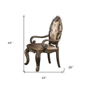HomeRoots Set of Two Tufted Oak Dining Arm Chairs in Faux Leather - Stylish, Durable Comfort for Any Space 573383