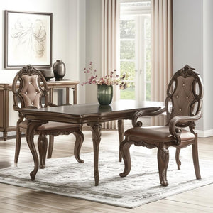 HomeRoots Set of Two Tufted Oak Dining Arm Chairs in Faux Leather - Stylish, Durable Comfort for Any Space 573383