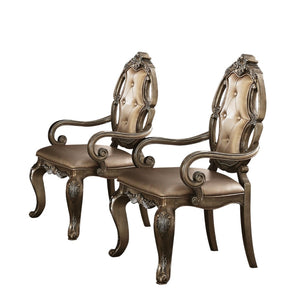 HomeRoots Set of Two Tufted Oak Dining Arm Chairs in Faux Leather - Stylish, Durable Comfort for Any Space 573383