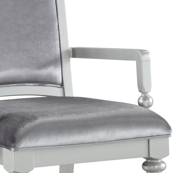 HomeRoots Set of Two Elegant Platinum Upholstered Arm Chairs for Dining, Living, and Versatile Spaces 573385