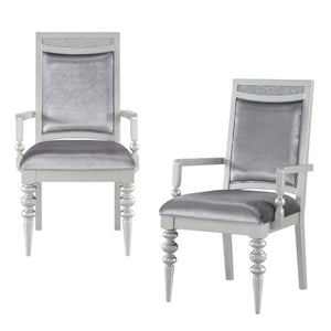 HomeRoots Set of Two Elegant Platinum Upholstered Arm Chairs for Dining, Living, and Versatile Spaces 573385