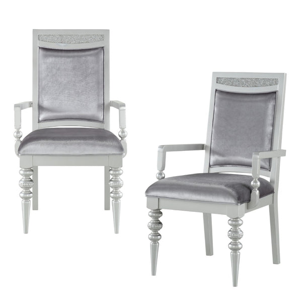 HomeRoots Set of Two Elegant Platinum Upholstered Arm Chairs for Dining, Living, and Versatile Spaces 573385