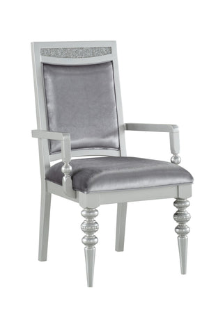 HomeRoots Set of Two Elegant Platinum Upholstered Arm Chairs for Dining, Living, and Versatile Spaces 573385