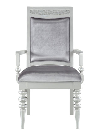 HomeRoots Set of Two Elegant Platinum Upholstered Arm Chairs for Dining, Living, and Versatile Spaces 573385