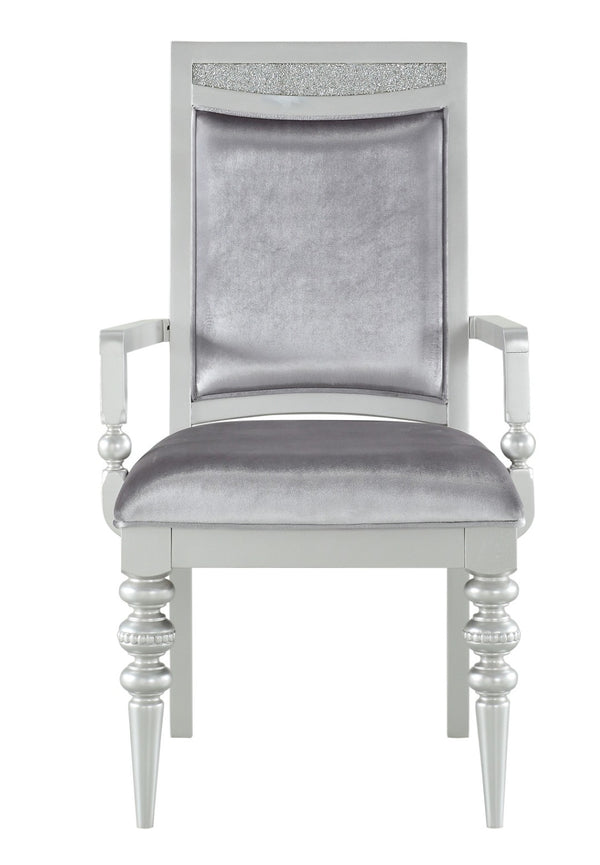 HomeRoots Set of Two Elegant Platinum Upholstered Arm Chairs for Dining, Living, and Versatile Spaces 573385
