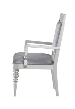 HomeRoots Set of Two Elegant Platinum Upholstered Arm Chairs for Dining, Living, and Versatile Spaces 573385