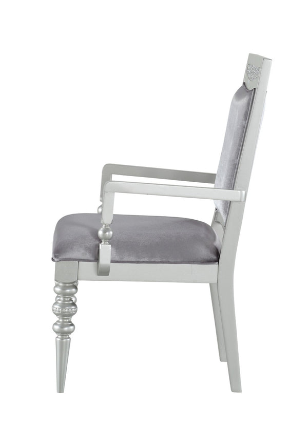 HomeRoots Set of Two Elegant Platinum Upholstered Arm Chairs for Dining, Living, and Versatile Spaces 573385