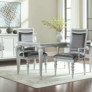 HomeRoots Set of Two Elegant Platinum Upholstered Arm Chairs for Dining, Living, and Versatile Spaces 573385