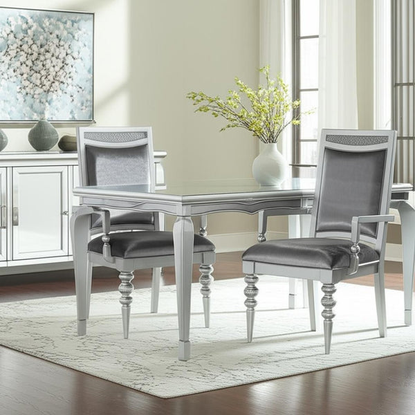 HomeRoots Set of Two Elegant Platinum Upholstered Arm Chairs for Dining, Living, and Versatile Spaces 573385