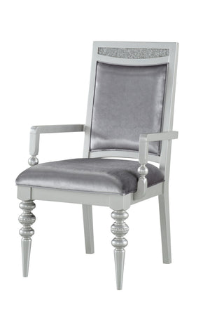 HomeRoots Set of Two Elegant Platinum Upholstered Arm Chairs for Dining, Living, and Versatile Spaces 573385