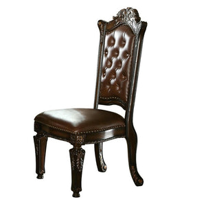 HomeRoots Set of Two Elegant Tufted Faux Leather Dining Chairs with Mahogany Legs for Modern Spaces 573386