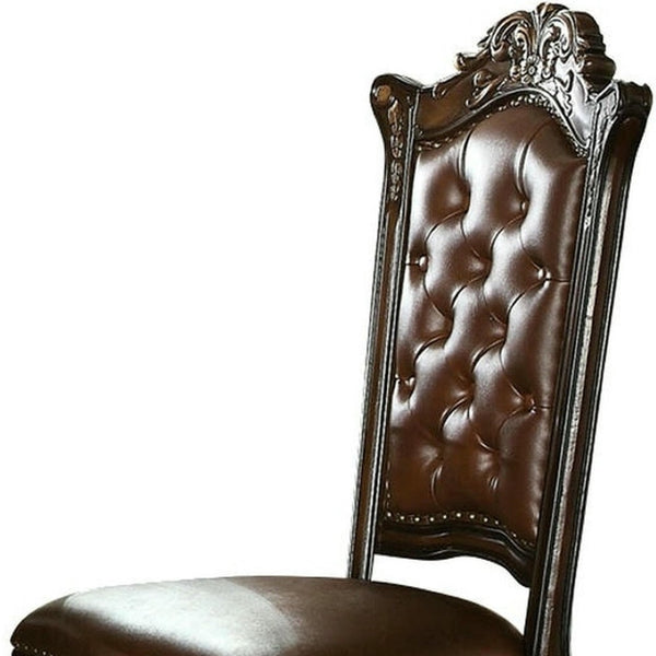 HomeRoots Set of Two Elegant Tufted Faux Leather Dining Chairs with Mahogany Legs for Modern Spaces 573386