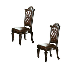 HomeRoots Set of Two Elegant Tufted Faux Leather Dining Chairs with Mahogany Legs for Modern Spaces 573386