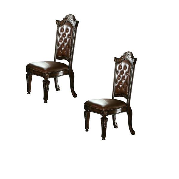 HomeRoots Set of Two Elegant Tufted Faux Leather Dining Chairs with Mahogany Legs for Modern Spaces 573386