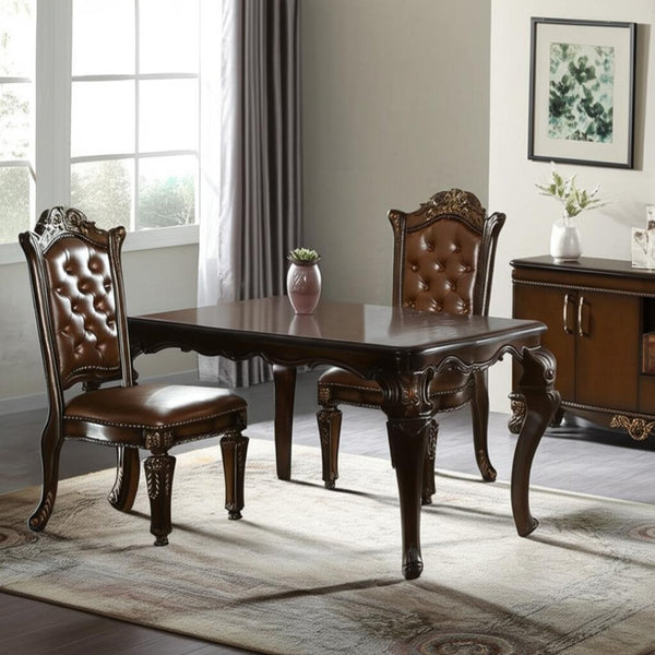 HomeRoots Set of Two Elegant Tufted Faux Leather Dining Chairs with Mahogany Legs for Modern Spaces 573386