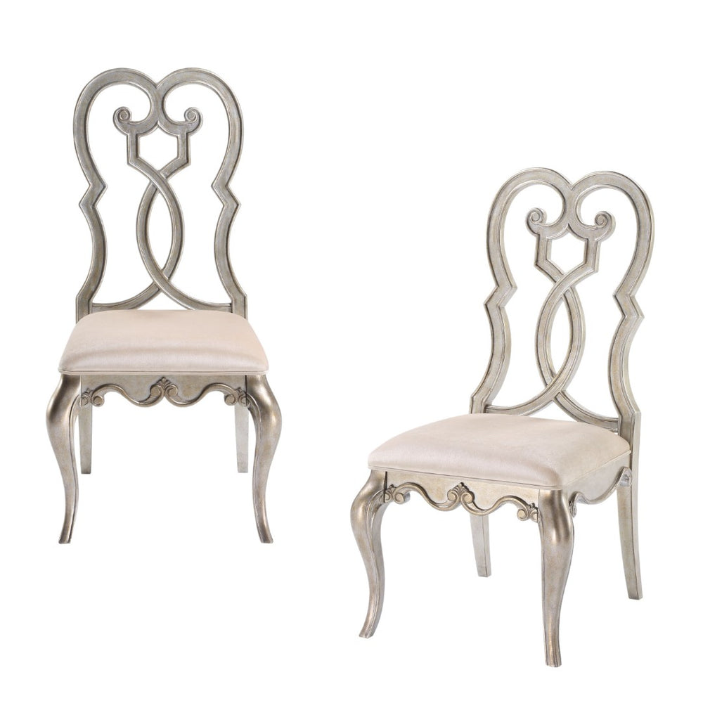 HomeRoots Set of Two Ivory Velvet Dining Chairs with Champagne Finish - Stylish, Comfortable, Versatile Design 573387