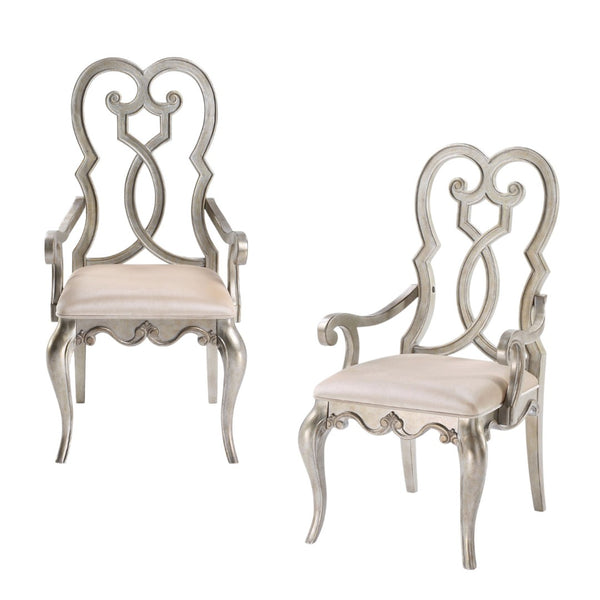 HomeRoots Set of Two Elegant Ivory & Champagne Velvet Dining Arm Chairs for Stylish Home Comfort 573388