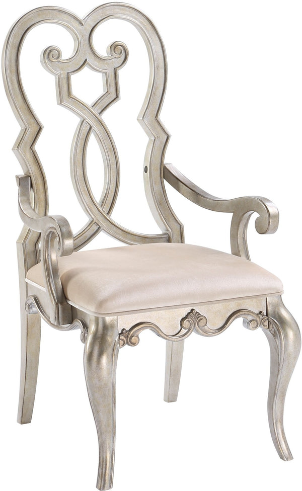 HomeRoots Set of Two Elegant Ivory & Champagne Velvet Dining Arm Chairs for Stylish Home Comfort 573388